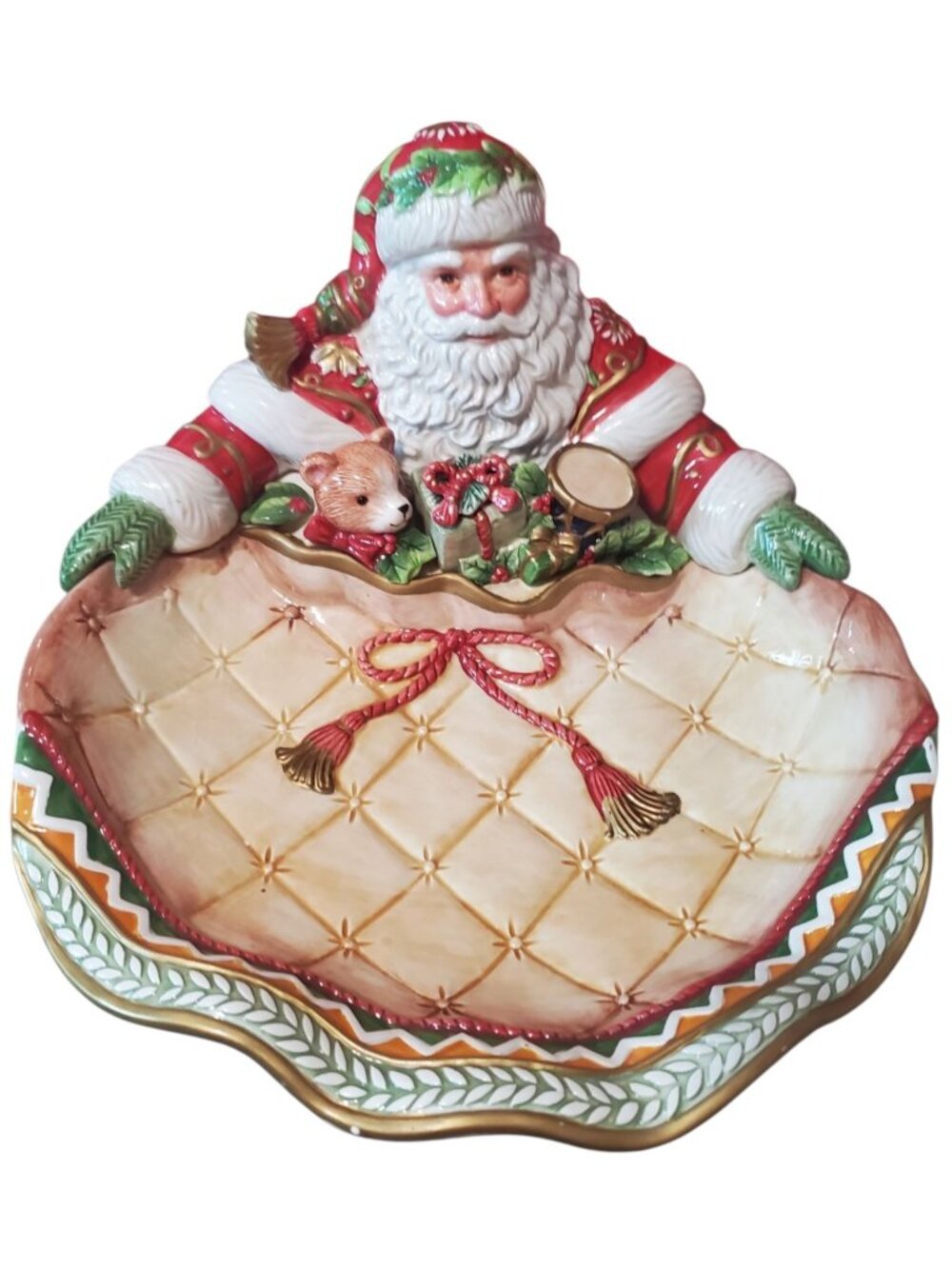 Fitz and Floyd Classics Winter Holiday Santa Ceramic Serving Platter Bowl